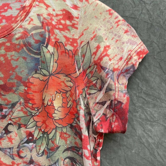 Go Jeans Shirt Floral Burnout Shirt Womens Medium Red Dragon Los Angeles Y2k 90s - Picture 7 of 11
